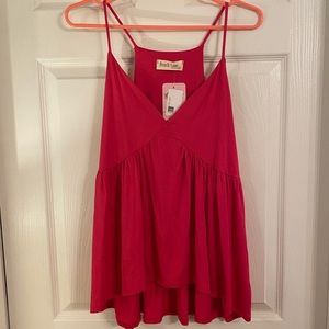 Hot Pink V Neck Babydoll Flowy Tank Top